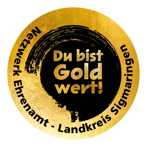 Signet des Netzwerks Ehrenamt im Landkreis Sigmaringen mit dem Claim "Du bist Gold wert!"